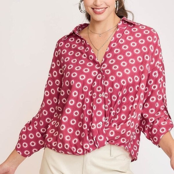 Umgee Tops - NWT- umgee V-Neck Twist Wrap Printed Blouse In Magenta